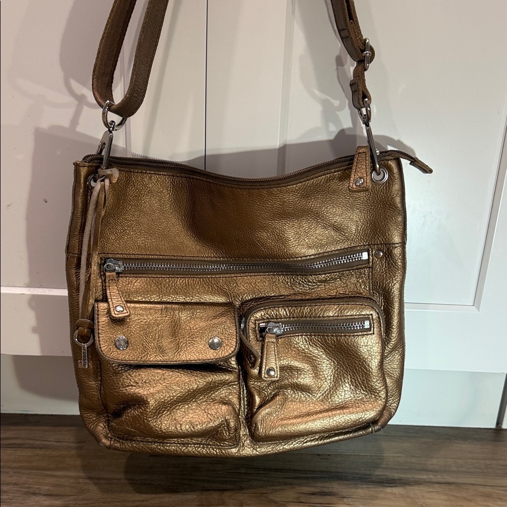 Fossil Metallic Brown Leather Shoulder Bag